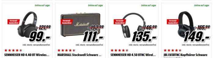 Media Markt Satter Sound zu tiefen Preisen: günstige HiFi Artikel   z.B. MARSHALL Stockwell  BT Lautsprecher für 111€