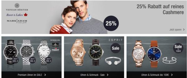 Galeria Kaufhof Aktions Übersicht: 20% auf Düfte, Messer 15% auf Uhren, Schmuck u. Kuscheltiere uvam.