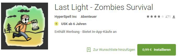 Last Light   Zombies Survival (Android) gratis statt 0,99€