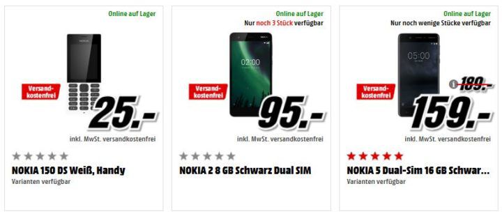 Preishammer: NOKIA Smartphones  z.B. NOKIA 150 DS  für 25€