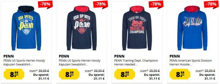 PENN US Sports Herren Hoodies ab je 8,88€ (statt 22€)