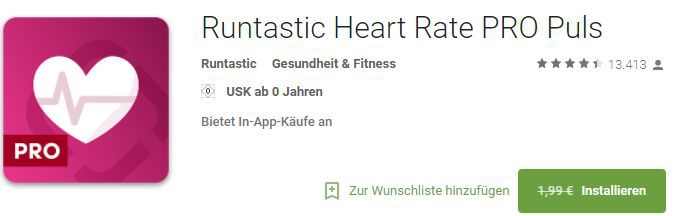 Runtastic Heart Rate PRO (Android/iOS) gratis statt 1,99€