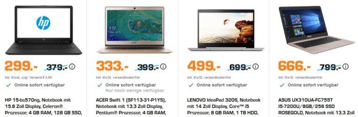 Saturn Late Night: günstige Notebooks und Convertibles z.B. HP 15 bs570ng Notebook für 299€ (statt 379€)