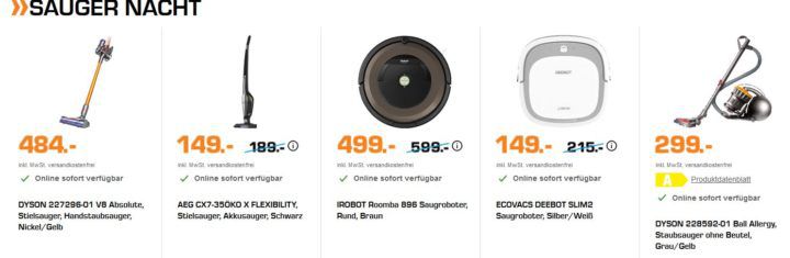 Saturn Staubsauger Nacht: z.B. iROBOT Roomba 896 für 499€ (statt 549€)