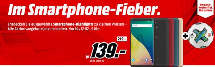 Media Markt Smartphone Fieber + Adidas Fußball: z.B. WIKO View 32 GB Black Dual SIM statt 175€ für 119, €