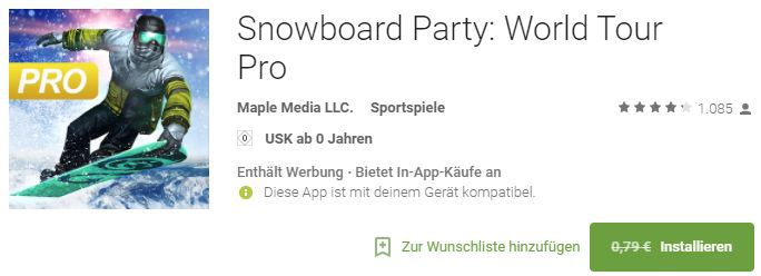 Snowboard Party: World Tour Pro (Android) gratis statt 0,79€