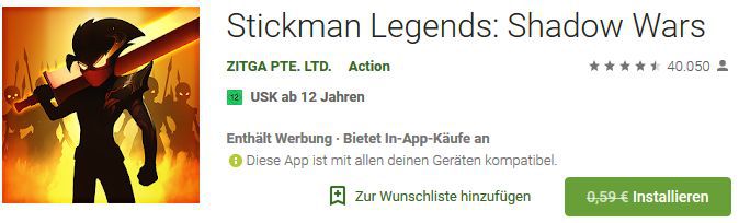 Stickman Legends: Shadow Wars (Android) gratis statt 0,59€