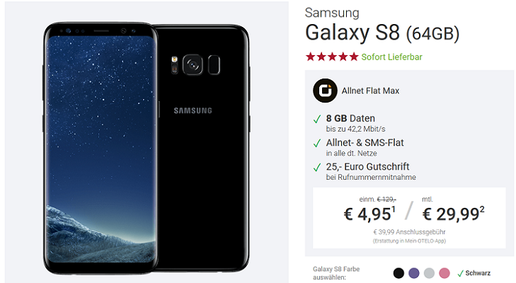 Winter Games by Samsung   z.B Galaxy S8 für 4,95€ + otelo Allnet Flat mit 8GB für 29,99€