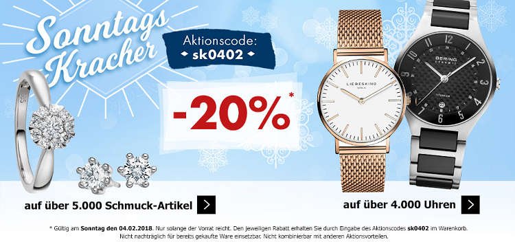 Karstadt Sonntags Kracher   z.B. 20% Rabatt auf ausgewählte Uhren & Schmuck