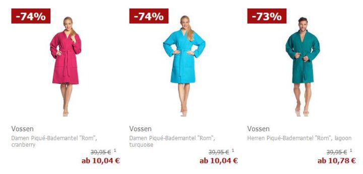 Vossen Bademäntel für Damen und Herren zum Preis ab 10,04€ (statt 30€)  [?]