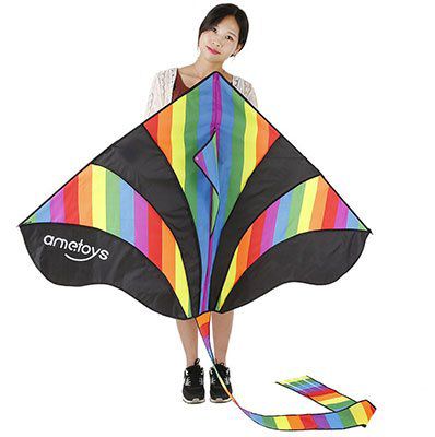 Großer Einleiner Drachen (290x140cm) in Regenbogen Optik für 4,80€ (statt ~11€)