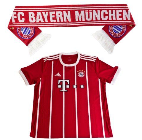 FC Bayern Fussball Fan Set (Trikot Home XL 2017/18 Kurzarm + Fan Schal) für 29,90€ (statt 37€)