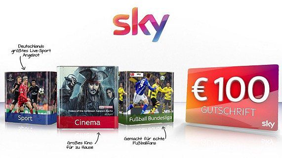 Sky Cinema, Sky Fußball Bundesliga oder Sky Sport Paket für 24,99€ + 100€ Gutschrift