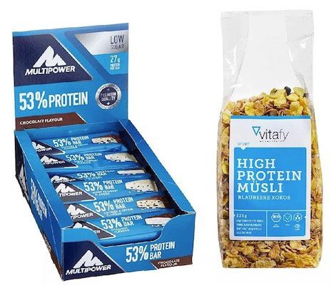 24er Pack 53% Protein Bar Chocolate Riegel (MHD 20.04.2018) + Vitafy Essentials High Protein Müsli (525g) für 19,49€