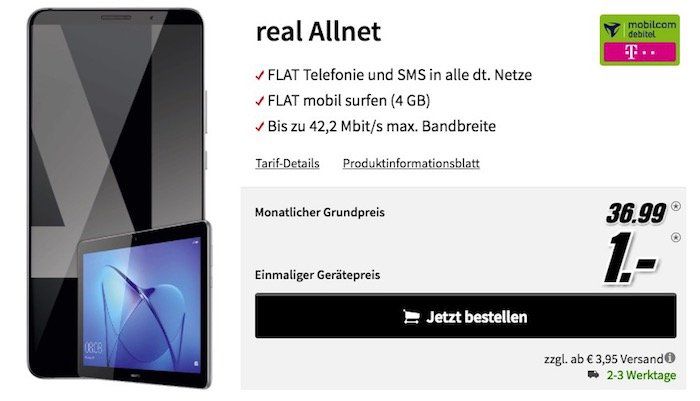 Huawei Mate 10 Pro + Mediapad T3 Tablet nur 1€ + Telekom Flat mit 4GB für 36,99€ mtl.