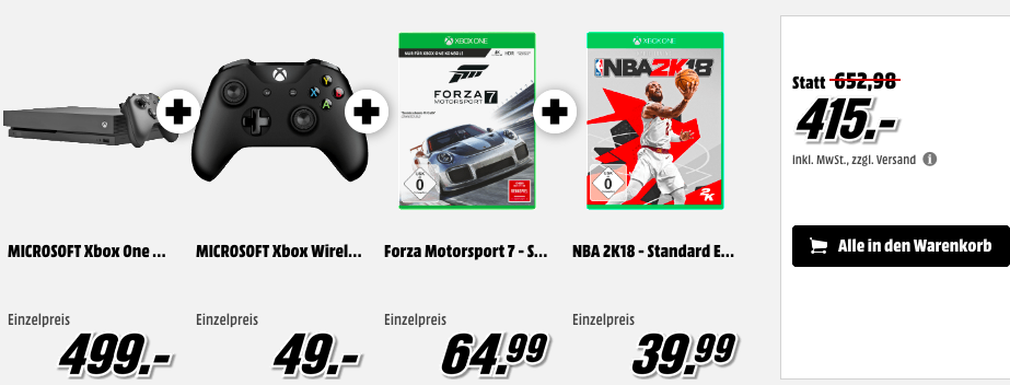 KNALLER! MICROSOFT Xbox One X 1TB + Wireless Controller + Forza Motorsport 7 + NBA 2K18 415€