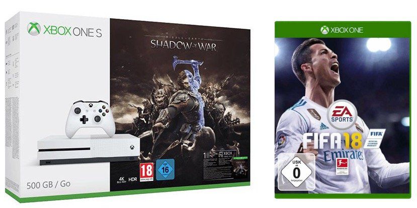 Top! XBox One S 500GB + Fifa 18 und Mittelerde: Schatten des Krieges für 169€ (statt 255€)