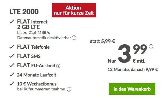 o2 Allnet mit 2GB LTE für 6,99€ mtl.