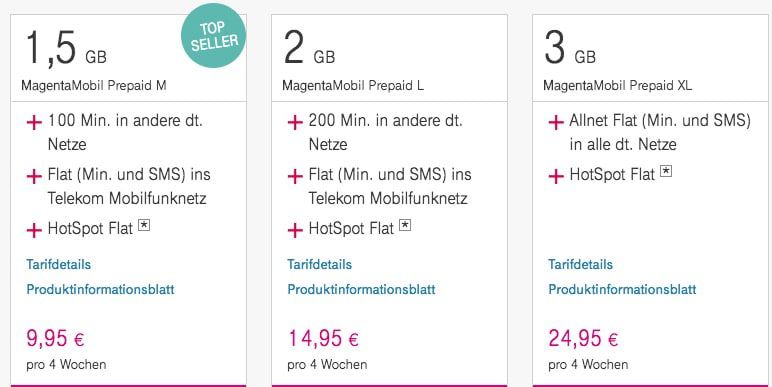 Telekom Prepaid Tarife mit bis zu 3GB LTE