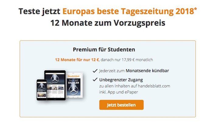 12 Monate Handelsblatt Studenten Digitalpass für nur 12€