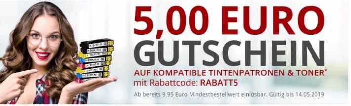 Druckerzubehör: 5€ Gutschein ab 9,95€ auf Tintenpatronen & Toner   ab 19,95€ vsk frei