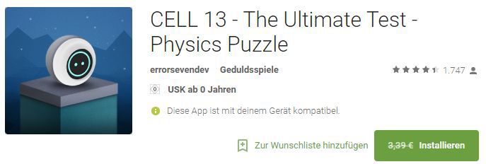 CELL 13   The Ultimate Test (Android) gratis statt 3,39€