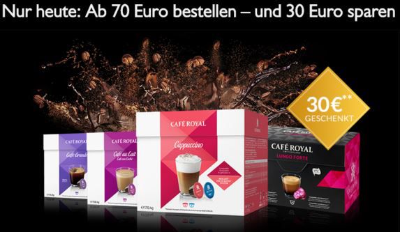 Kaffee Royal mit 30€ Rabatt ab 70€ auf kompatible Nespresso & Dolce Gusto Kapseln