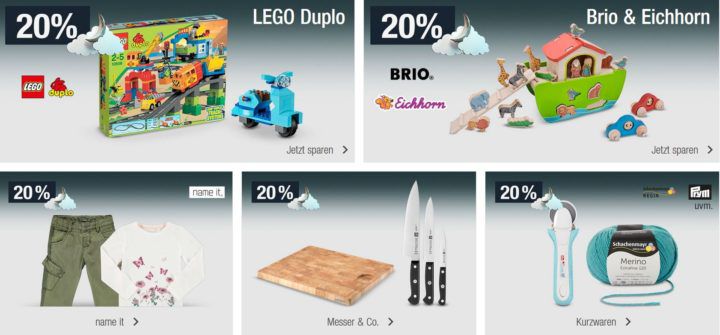 20% Rabatt auf alle Artikel der Marke Lego Duplo, Brio & Eichhorn uvm.   Galeria Kaufhof Mondschein Angebote