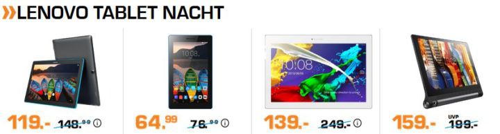 Saturn: Lenovo Tablet Night   z.B.  LENOVO TAB3 7 Essential für 64,99€