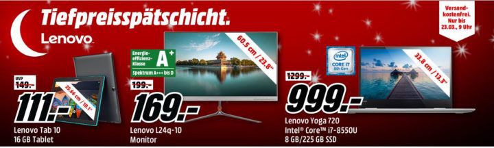 Media Markt LENOVO Tiefpreisspätschicht   günstige Notebooks, Monitore und Convertibles