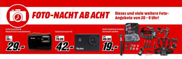 Media Markt Foto Late Night: z.B. ROLLEI Sportsline 65 Digitalkamera 5 Megapixel, TFT Display für 29€