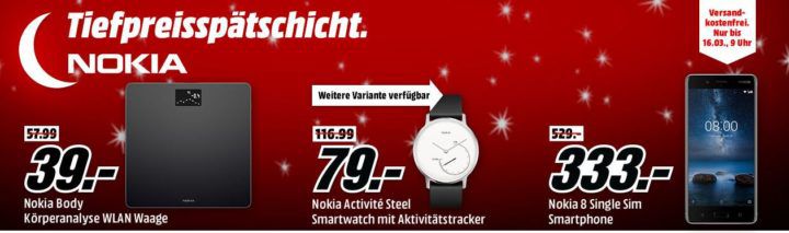 Media Markt NOKIA Tiefpreisspätschicht   günstige Health Artikel z.B. NOKIA Body Waage für 39€ (statt 45€)