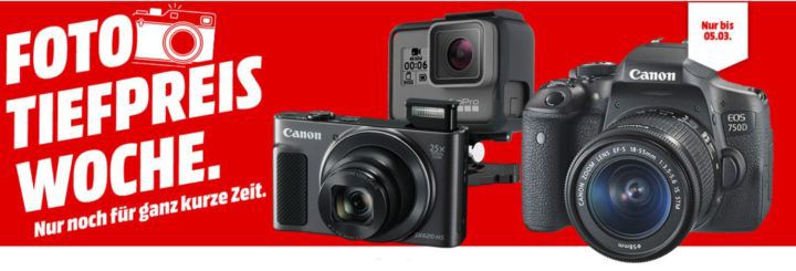 Media Markt Foto Tiefpreiswoche: Heute z.B. CANON EOS 750D Kit DFIN III Spiegelreflexkamera + Objektiv 18 55 mm für 444€ (statt 529€)