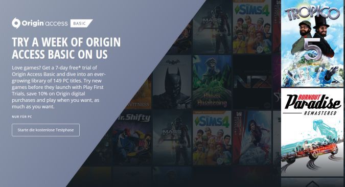 7 Tage Origin Access gratis