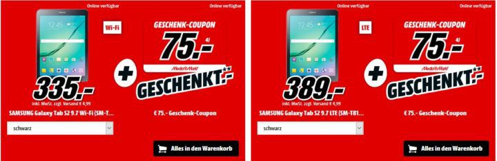 Media Markt Eier Feier: günstige Mega Osterangebote im Bundle   z.B. SAMSUNG Galaxy Tab S2 9.7 Zoll Tablet für 335€  +75€ Geschenk Coupon