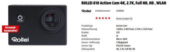 Media Markt Foto Late Night: z.B. ROLLEI Sportsline 65 Digitalkamera 5 Megapixel, TFT Display für 29€