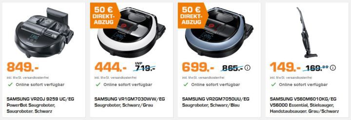 Saturn Markenwoche: heute Top Angebote von Samsung z.B. SAMSUNG VR2GM7050UU/EG Saugroboter für 699€ (statt 855€)