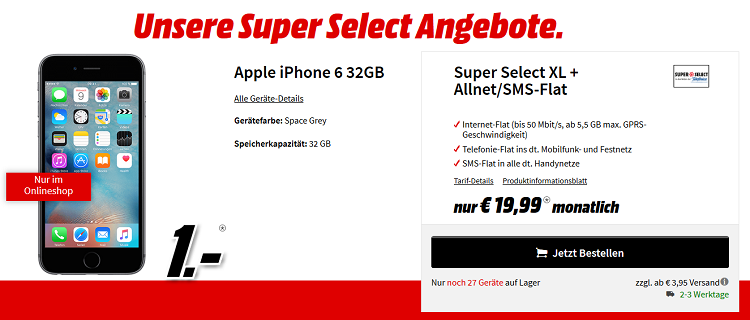 Super Select XL mit 5,5 GB + Allnet Flat für 21,24€ mtl. mit verschiedenen Smartphones ab 1€