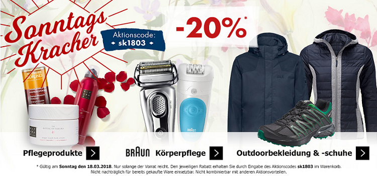 Karstadt Sonntags Kracher mit 20% Rabatt auf Outdoor Kleidung und ausgewählte Pflegeprodukte