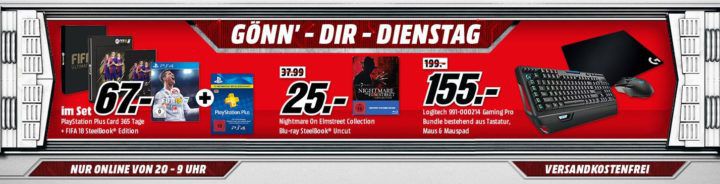 PlayStation Plus Card 12 Monate + FIFA 18 SteelBook Edition statt 80€ für 67€ uvm. im Media Markt Dienstag Sale