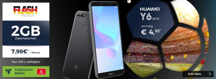 Huawei Y6 (2018) + Vodafone Allnet Flat mit 2GB Datenvolumen für 7,99€ mtl.