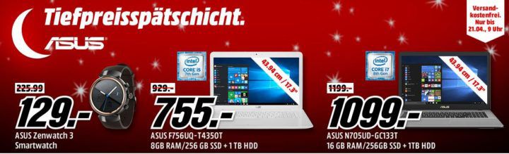 Media Markt ASUS Tiefpreisspätschicht: günstige  Notebooks, Monitore, Smartwatches & Smartphones