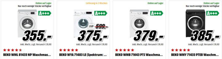 BEKO WML 61423 N Waschmaschine für 279€ und andere Beko Maschinen im Angebot