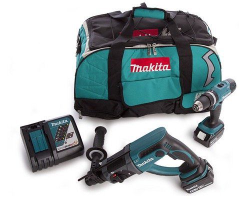 Makita Akku Schlagbohrschrauber + Akku Bohrhammer inkl. 2 x 4,0 Ah Akku, Bits und Tasche für 348,90€