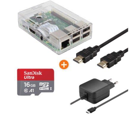 Raspberry Pi 3 Multimedia Bundle (Gehäuse, Speicherkarte, Netzteil, HDMI Kabel) für 53,98€ (statt 65€)