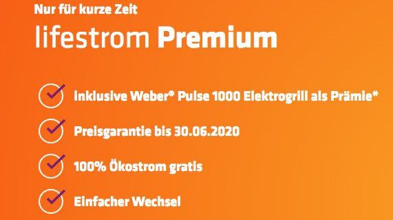 Gratis Weber Puls 1000 E Grill (im Wert von 649€) bei lifestrom Premium Stromtarif Abschluss