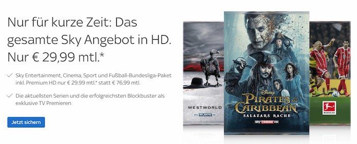 Sky komplett Angebot 2019: bis 50% Rabatt auf Sky Pakete in HD