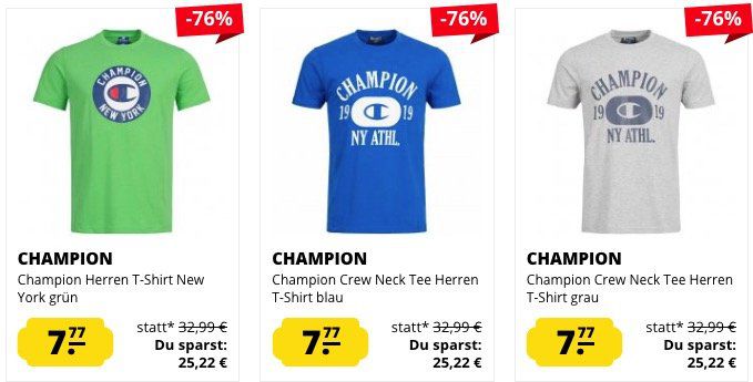 Champion T Shirts für je 7,77€ zzgl. VSK