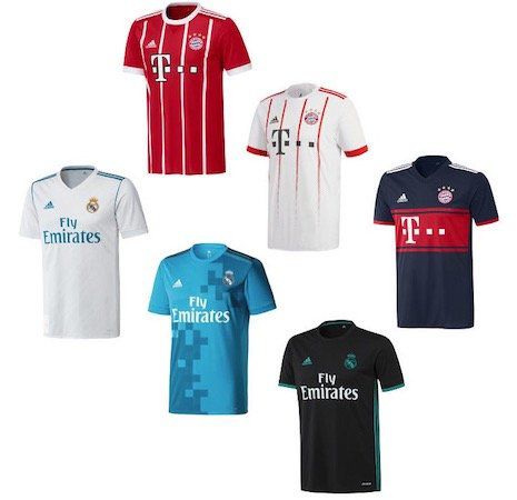 adidas Bayern München und Real Madrid Trikot (Home, Away, CL) für je 49,95€