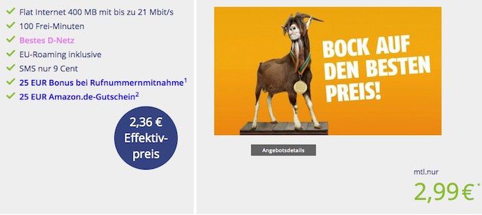 Bis 18 Uhr: Klarmobil Telekom 100 Minuten + 400MB Datenvolumen für 2,99€ mtl. + 25€ Amazon Gutschein